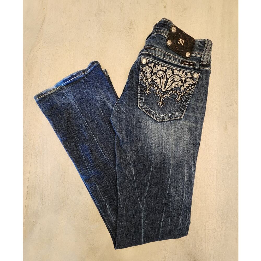Miss Me Dark Blue Embroidered Boot Cut Jeans